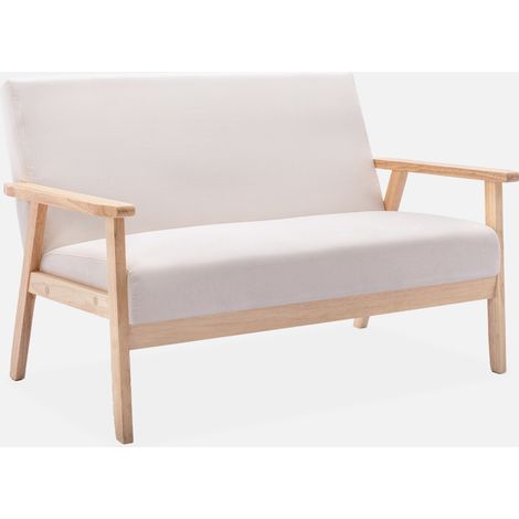 Sofá o banco con tela y patas de madera, 2 plazas (1/5)