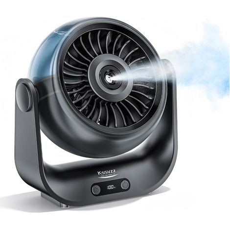 Ventilateur Brumisateur Bureau - 5000mAh Mini Ventilateurs Silencieux de Table avec 5 Vitesses, Ecran LED & Réglable à 90°, Petit Table Fan USB Rechargeable pour Chambre Bureau Extérieur (Noir) (1/5)