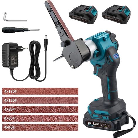 Lime Électrique sans Fil avec 2x 2.0Ah Batteries, Ponceuse à Bande Étroite Brushless compatible avec Batterie 18V, Écran LED, inclut 20 Bandes Abrasives (1/5)