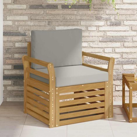 Canapé de Jardin Modulable 1 Place en Bois d'Acacia Massif Blanc et Gris Clair, 19.1kg - PANGIVO (1/5)