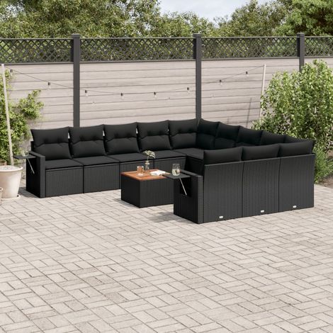 Salon de jardin 12 places en résine tressée noir avec table et coussins lavables, conception modulaire, meuble d'extérieur patio et terrasse (1/5)