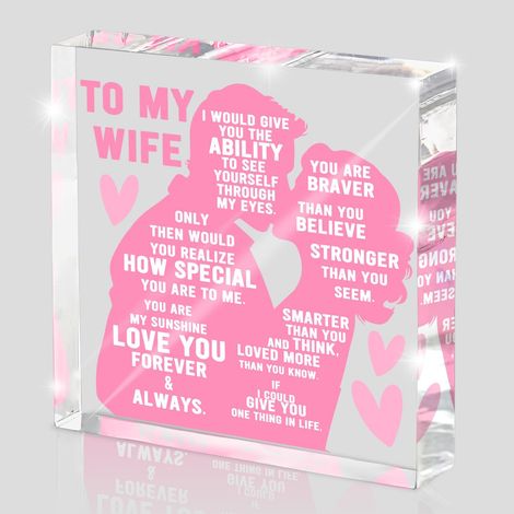 Cadeau pour ma femme de la part de mari, plaque d'amour romantique et sincère, cadeau d'anniversaire et de la Saint-Valentin pour femme, décoration de bureau en acrylique rose de mariage (1/5)