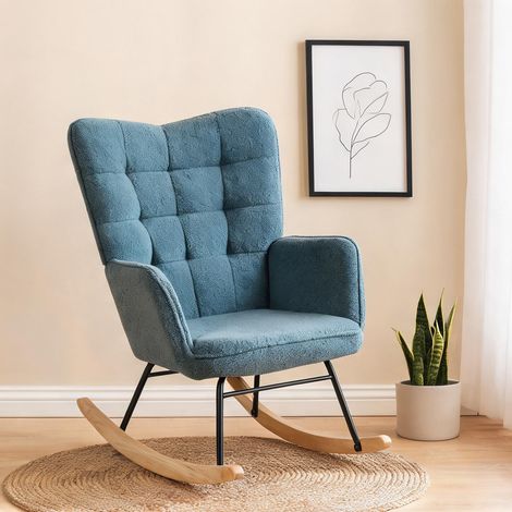 Fauteuil à bascule en tissu soft bleu avec accoudoirs (1/5)