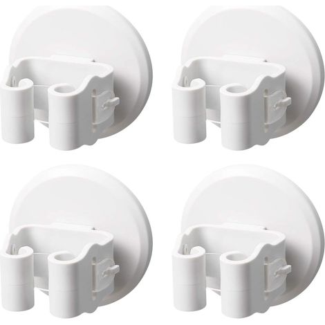4 Pièces Porte-balai, Rack Auto-Adhésif Porte Vadrouille sans Percer, Support mural pour Cuisine, Salle de bain, Garage, Jardin Support de Rangement Organisation, Blanche (1/5)