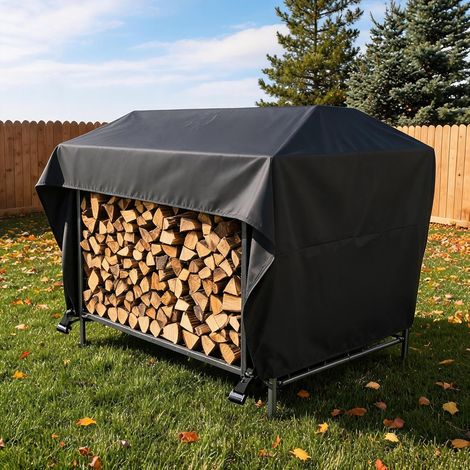 Housse pour rangement à bois 600D Oxford noir 244×61×107 cm, imperméable intérieur PVC extérieur PU (1/5)