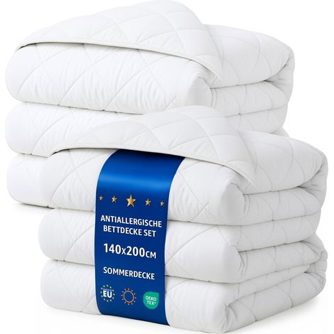 Couette 200x140 cm - edredon été 1 ou 2 Personne et couettes pour lit sans Housse Parure: 2 X Couette Blanche en Microfibre140 x 200 cm (1/5)