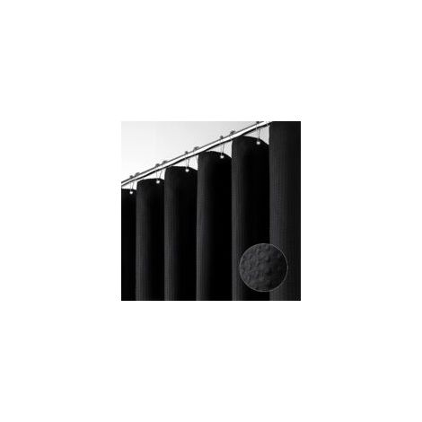 Rideau de douche noir - Rideau de douche salle de bain en tissu épais texturé gaufré, 180x200 cm (1/5)