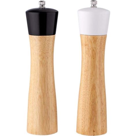 Set Macina Sale e Pepe, Macina Sale e Pepe in Legno, Macina Sale e Pepe Manuale con Nucleo in Ceramica, Macinatura Grossa Regolabile per la Cucina di Casa (8", Bianco e Nero) (1/5)