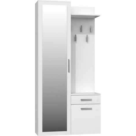 SHEILA - Guardaroba con specchio da ingresso - Armadio + appendiabiti - Scarpiera + specchio + ganci (1/3)