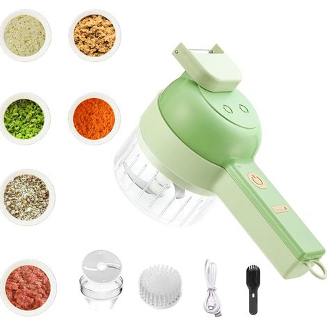 4-in-1 Electric Vegetable Cutter Set, Mini Electric Kitchen Chopper with Brush, Cordless Food Processor, Potato Masher for Garlic, Pepper, Chili, Onion, Meat, Ginger (1/5)