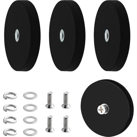 4 Pièces Aimants en Néodyme Caoutchoutés 66mm Aimant Carrosserie à Filetage Plat M6 Avec Rondelle D'écrou en Acier Inoxydable Pour Caméras Barres Lumineuses Outils de Fixation