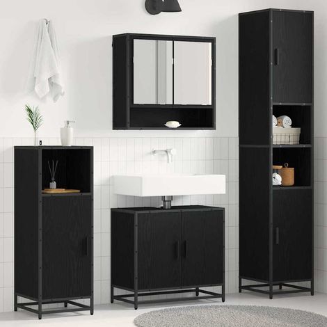 Badezimmermöbel-Set 3 pcs Schwarz Eichen-Optik Holzwerkstoff
