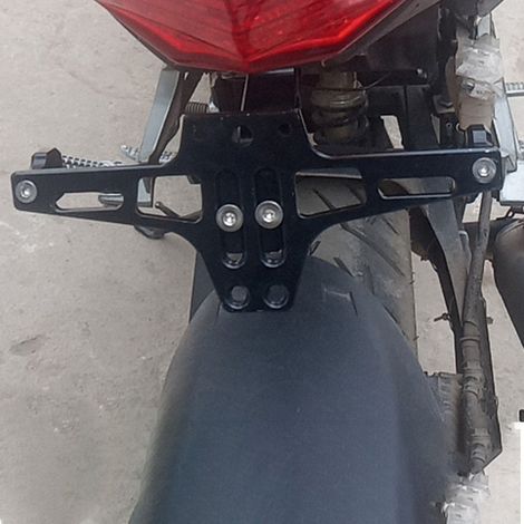 (Exclusivité Mexique) (Cadre de plaque d'immatriculation noir avec éclairage) Cadre de plaque d'immatriculation arrière modifié pour moto avec éclairage, support de plaque d'immatriculation réglable M (1/5)