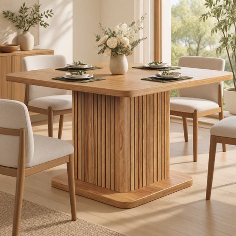 Tavolo da pranzo 80x80x76 cm in MDF e metallo marrone scuro con contenitore FloraGrace (1/5)