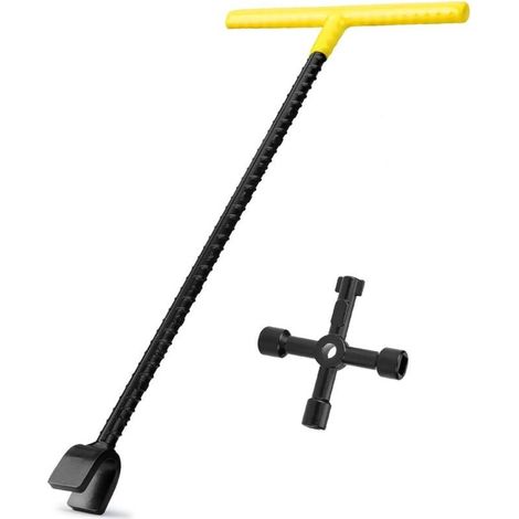 Clé de compteur d'eau 16 pouces (environ 40,6 cm) avec clé pratique à 4 directions, poignée en T pour l'outil de fermeture d'eau de la vanne principale du compteur (1/4)