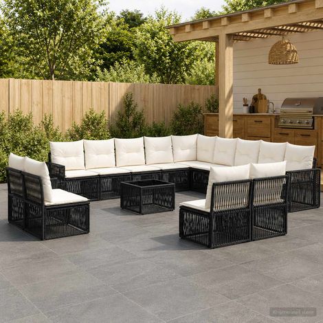 Set Divano da Giardino 14 pcs Nero e Bianco Crema polyrattan vidaXL (1/5)