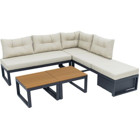 Set salotto da giardino angolare modulare in poliestere beige con tavolino e contenitore MODENUIT (1/5)