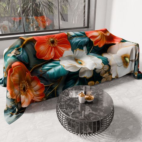 Drap de Protection en Microfibre Multi-Usage Anti-Taches 220x270 cm, Housse de Canapé, Couvre Lit, Couverture de Canape, Floral 05 18, 100% (1/5)