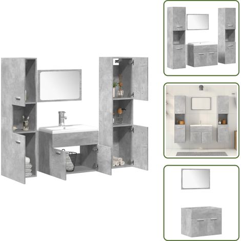vidaXL 4-tlg. Badmöbel-Set Betongrau Holzwerkstoff (1/5)