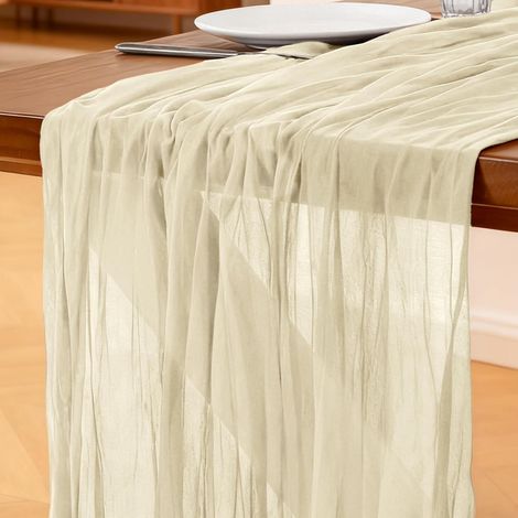 1 Chemin De Table, 300x90cm Gaze Beige Style Bohème Pour Mariage Fête Noël