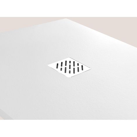 Piatto doccia ultrasottile 70 x 170 cm in resina minerale SENIA effetto pietra bianco