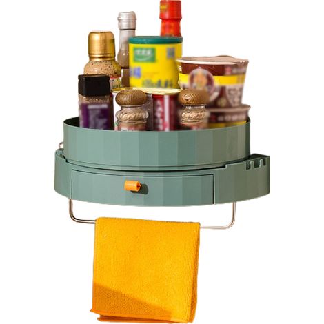 Étagère rotative pour épices avec tiroir, support mural rangement cuisine, organisateur d'étagères salle de bain et cuisine.