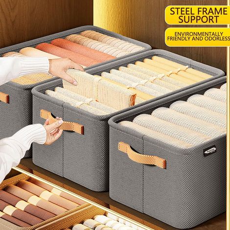 Panier De Rangement Pour Vêtements - Non Tissé - 35x25x22 Cm Ou 48x28x25 Cm - Avec Poignée - Pour Rangement Sous Lit Armoire Caravane - Lot De 1 (1/5)