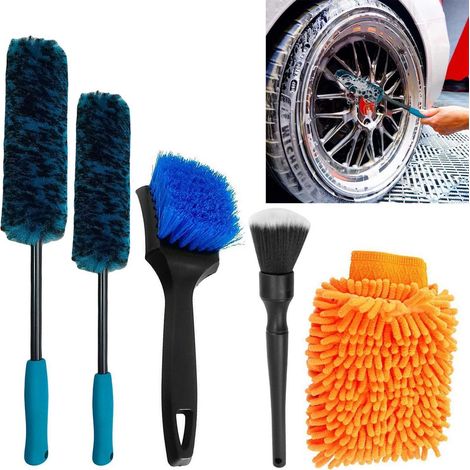 Auto Reinigungsset 5-teilig mit Felgenbürste, Waschhandschuh und Detailbürsten (1/5)