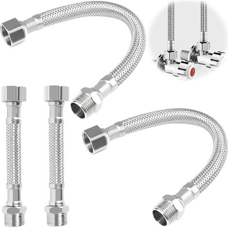 Flexible Kitchen Tap Connectors, 10cm/20cm Flexible Hose 3/8 Inch, 304 Braided Stainless Steel Armoured Hose for Kitchen Bathroom (1/4)
