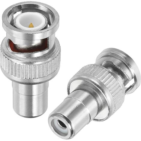 Adaptateur BNC vers RCA, Lot de 2 Adaptateurs Coupleurs Connecteurs Coaxiaux RF Mâle BNC pour Caméra de Sécurité CCTV Bande LED, Argent (1/5)