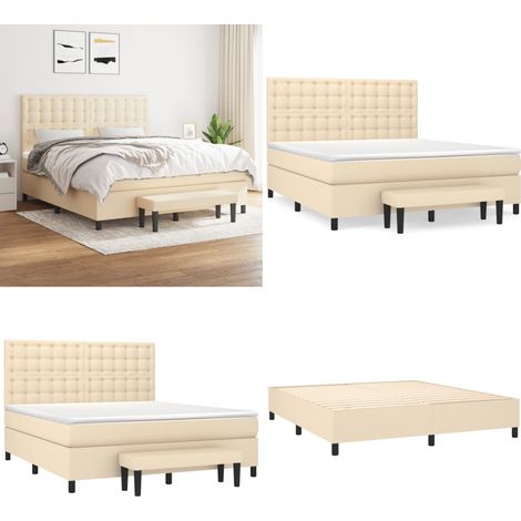 Boxspringbett mit Matratze Creme 160x200 cm Stoff - Matratze - Kopfteil (1/5)