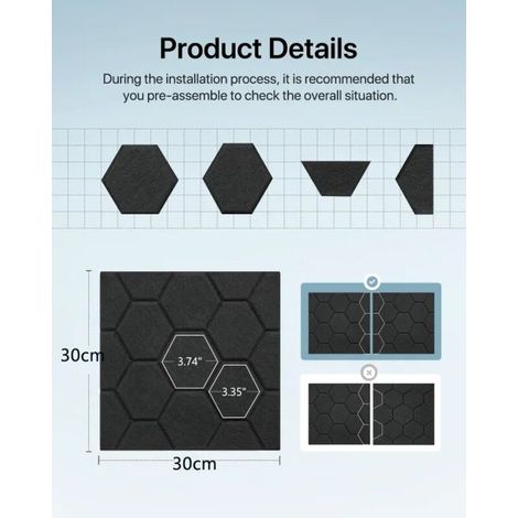 Lot de 12 panneaux acoustiques muraux autocollants, 30×30×0,9 cm, matériau absorbant le son haute densité, pour bureau et studio, noir