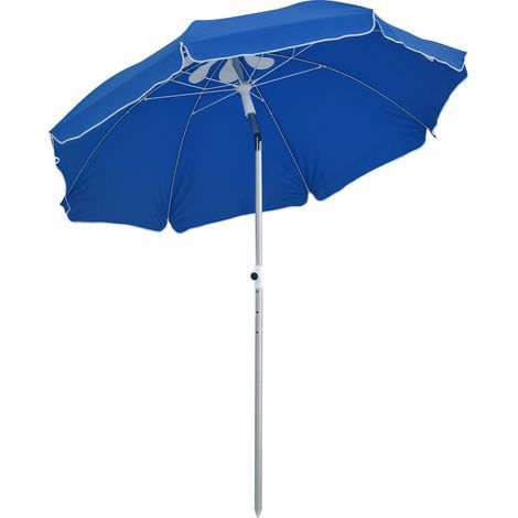 Parasol de plage parasol inclinable octogonal Ø 180 cm tissu polyester haute densité anti-UV hauteur réglable mât aluminium sac de transport inclus bleu (1/5)