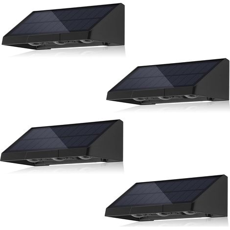 Juego de 2 apliques solares de pared, lente de alto brillo, resistentes al agua IPX5, para jardín, valla, patio. (1/5)