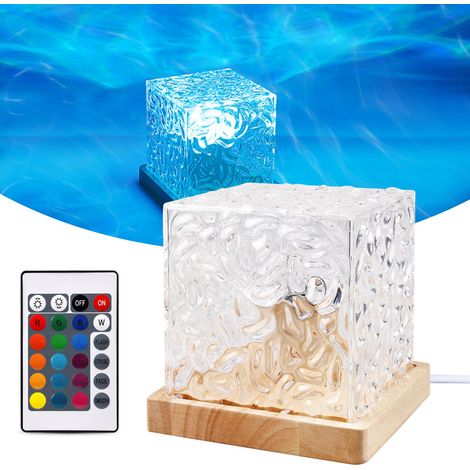 Lampe LED Wave Cube 3D - 16 couleurs avec télécommande - Lampe aurore boréale ondulée - Socle en bois - Décoration chambre, fête