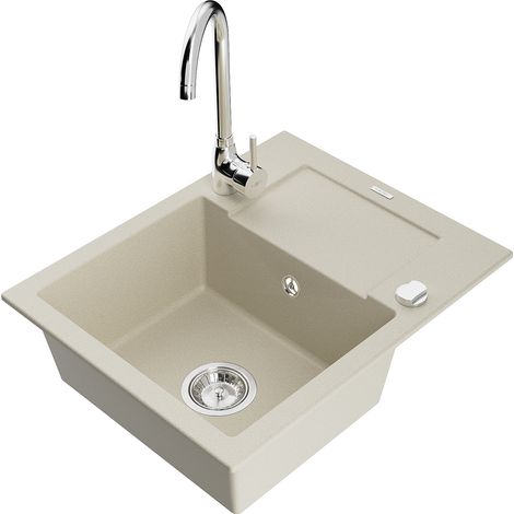 Mexen Enzo lavello in granito a 1 vasca con scolapiatti e rubinetto da cucina Telma, beige - 6506-69-670200-00 (1/5)