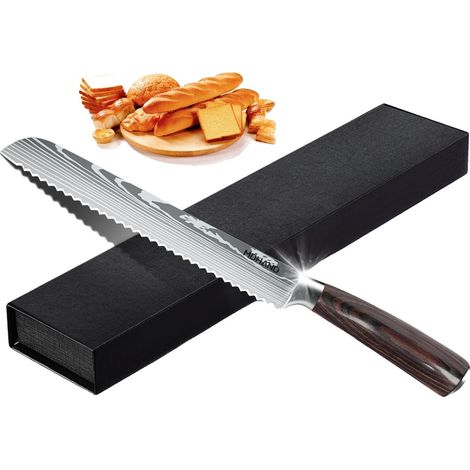 Cuchillo para pan, diseño Damasco cortado con láser, mango ergonómico, B, 8 pulgadas (1/2)