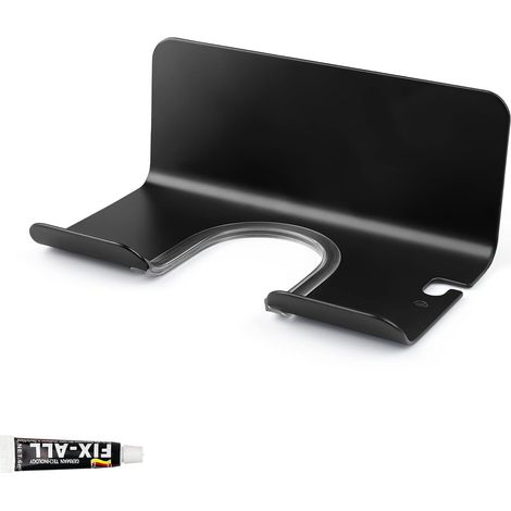 Porte seche Cheveux Mural, Space Aluminium Perceuse Porte Seche Cheveux, Résistante à Humidité et Durable, avec Trous de Rangement, pour Carreaux, Murs en Marbre (Noir)