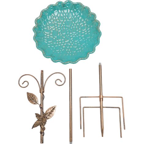 Fontaine à oiseaux vintage sur pied ajustable en métal résistant aux intempéries avec abreuvoir intégré – pour jardin, terrasse et décor extérieur (1 ensemble, composants: 4)