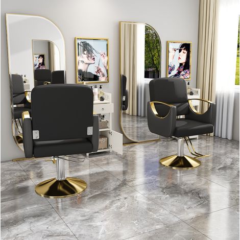 Poltrona da parrucchiere idraulica 90x62x90 cm in PU nero, girevole a 360° FloraGrace (1/5)
