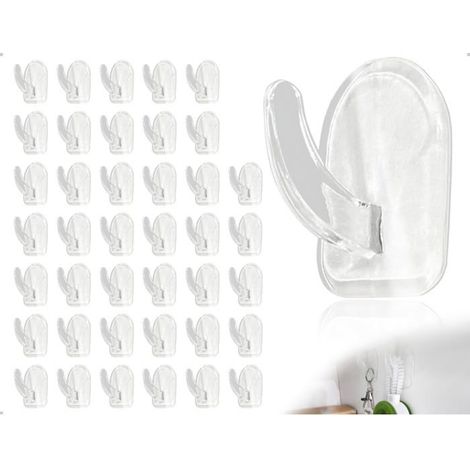 Crochets adhésifs transparents-40,Transparent,-Supports muraux plastique pour salles bains cuisines salons bureaux-Crochet Aucunely (1/5)