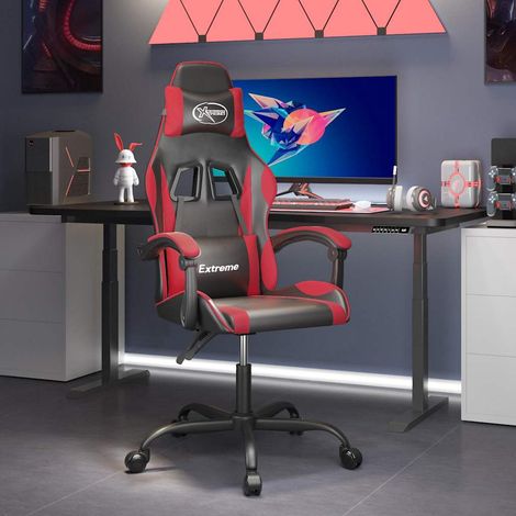 Fauteuil gamer pivotante Chaise de bureau - Fauteuil de jeu Noir et rouge Similicuir BonneVie-96906 (1/5)