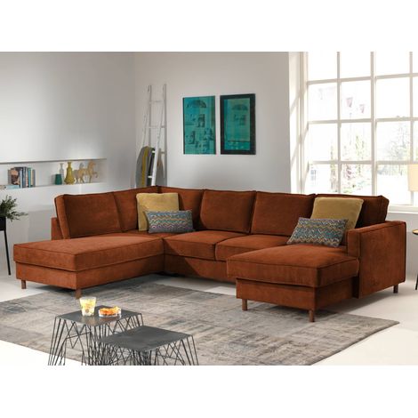 Jake - wohnlandschaft - mit schlaffunktion und bettkasten - 7-sitzer - aus cord - links - rostfarben