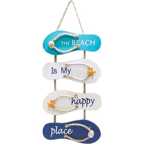 Plaque en Bois à Suspendre, Pancarte en Bois Murale, Panneau Suspendu Decoratif, Décoration Murale Bois Home, Signe de Porte Thème la Plage, Ornement Mural Nautical Beach Flip Flop, 57x22.5 cm (1/3)