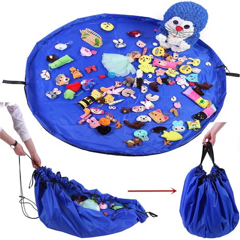 Tapis de jeu pliable pour sac de rangement pour jouets portable (150cm) (bleu)