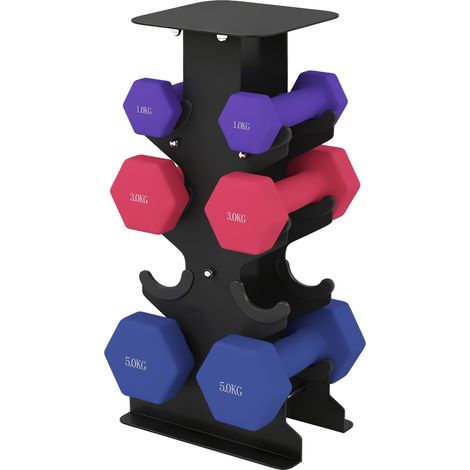Haltères hexagonales 3 paires 1-5 kg avec support rangement antidérapant
