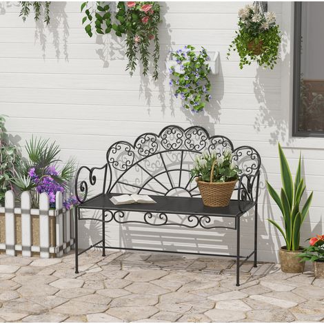 Panchina da giardino 2 posti 107x55,5x90,5 cm in metallo anti ossidazione e resistente alle intemperie, per giardino, balcone e parco, nero (1/5)