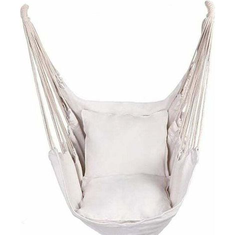 Chaise hamac - Mobilier d'extérieur - balançoire d'intérieur portable avec coussin - Pour l'extérieur, l'intérieur, la terrasse, les voyages, le camping- blanc-Fei Yu
