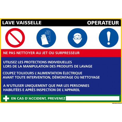 Panneau Fiche de Poste Lave Vaisselle (C1086) - Adhésif - 420 x 300 mm