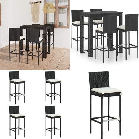 5-tlg. Gartenbar-Set mit Kissen Poly Rattan Schwarz - Gartensets - Gartenbar - Outdoor Möbel - Rattan Gartenmöbel - Esszimmergarnitur - Home & Living (1/5)
